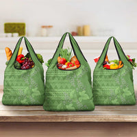 Hawaii Molokai Island Kukui Nut Flowers Grocery Bag Tribal Kakau Pattern LT9 3-pack One Size Green - Polynesian Pride