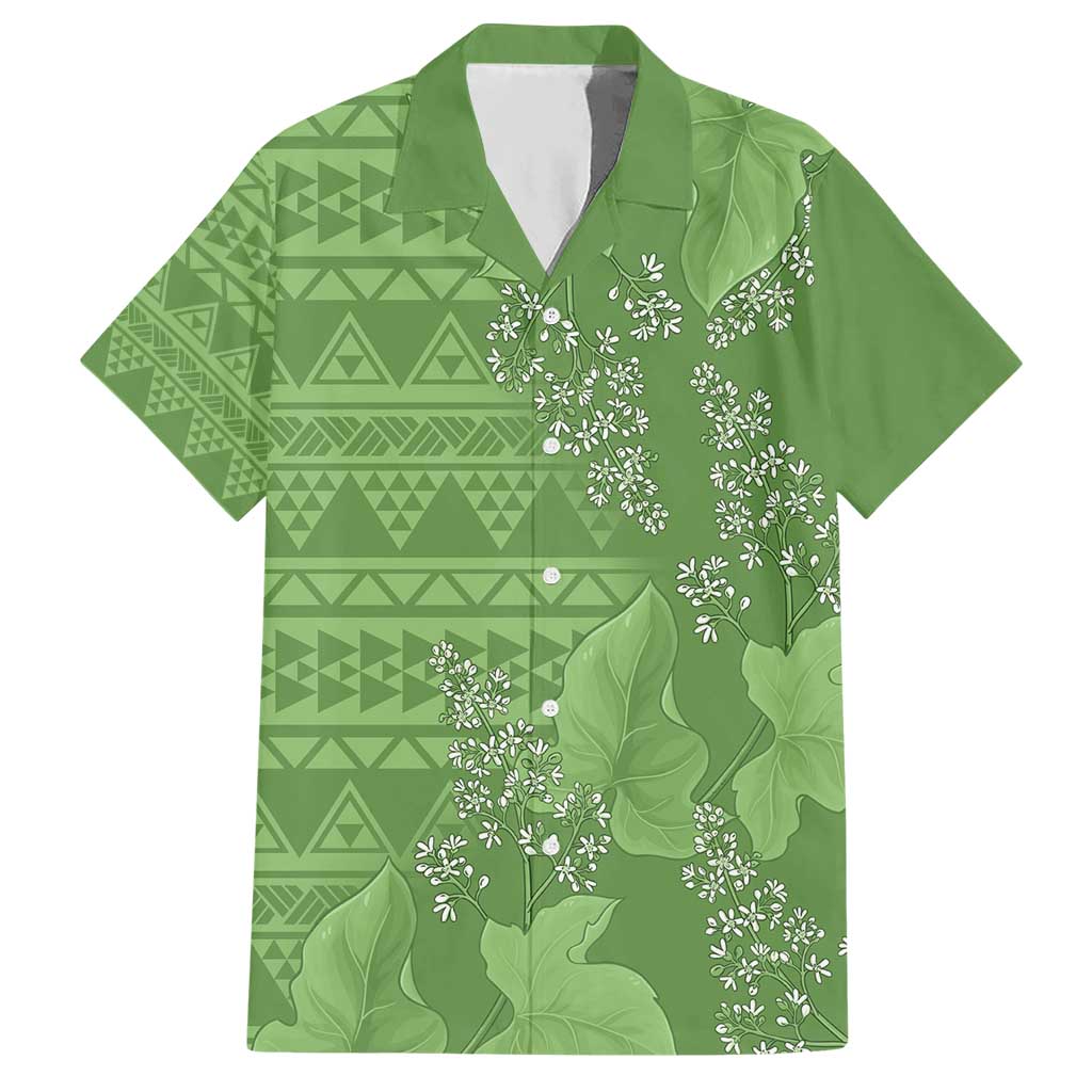 Hawaii Molokai Island Kukui Nut Flowers Hawaiian Shirt Tribal Kakau Pattern LT9 Green - Polynesian Pride