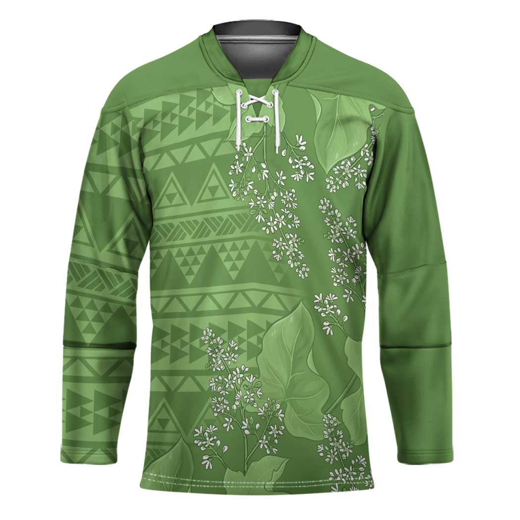 Hawaii Molokai Island Kukui Nut Flowers Hockey Jersey Tribal Kakau Pattern LT9 Unisex Green - Polynesian Pride