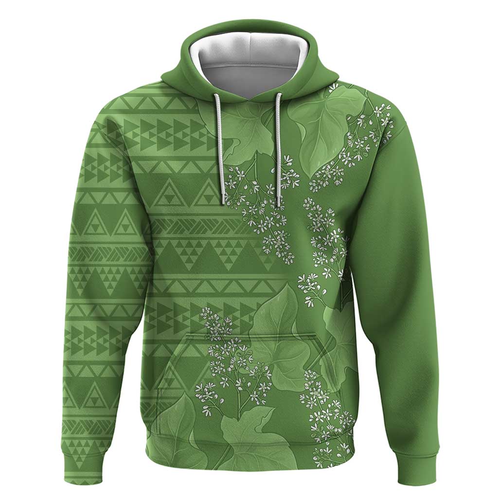 Hawaii Molokai Island Kukui Nut Flowers Hoodie Tribal Kakau Pattern LT9 Pullover Hoodie Green - Polynesian Pride