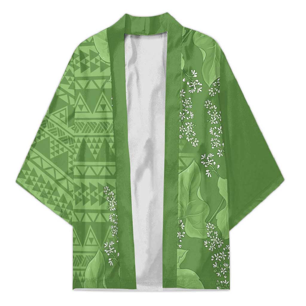 Hawaii Molokai Island Kukui Nut Flowers Kimono Tribal Kakau Pattern LT9 Unisex Green - Polynesian Pride