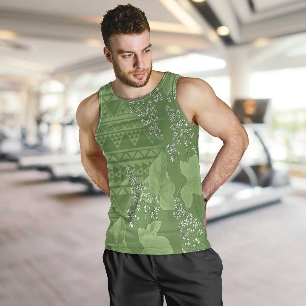 Hawaii Molokai Island Kukui Nut Flowers Men Tank Top Tribal Kakau Pattern LT9 Green - Polynesian Pride