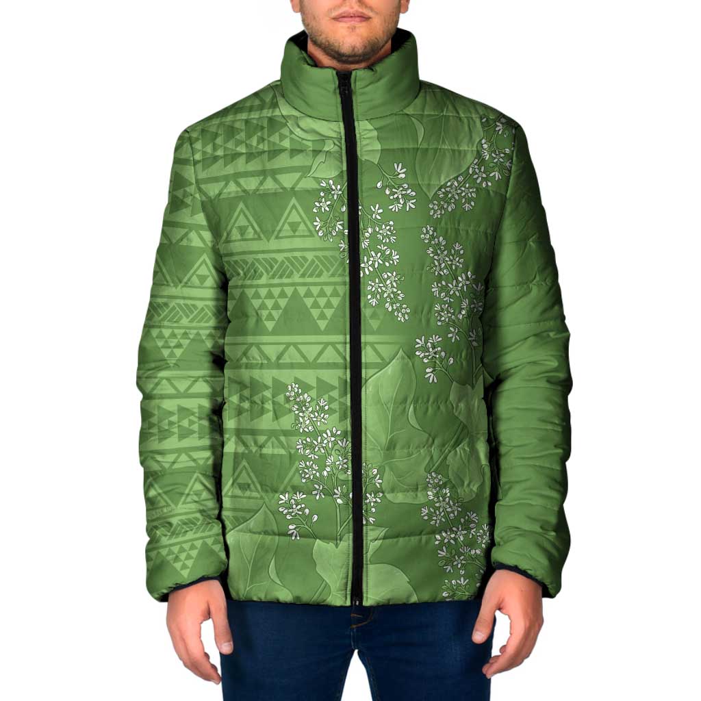 Hawaii Molokai Island Kukui Nut Flowers Padded Jacket Tribal Kakau Pattern LT9 Men Green - Polynesian Pride
