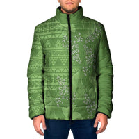 Hawaii Molokai Island Kukui Nut Flowers Padded Jacket Tribal Kakau Pattern LT9 Men Green - Polynesian Pride