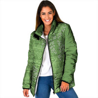 Hawaii Molokai Island Kukui Nut Flowers Padded Jacket Tribal Kakau Pattern LT9 Women Green - Polynesian Pride