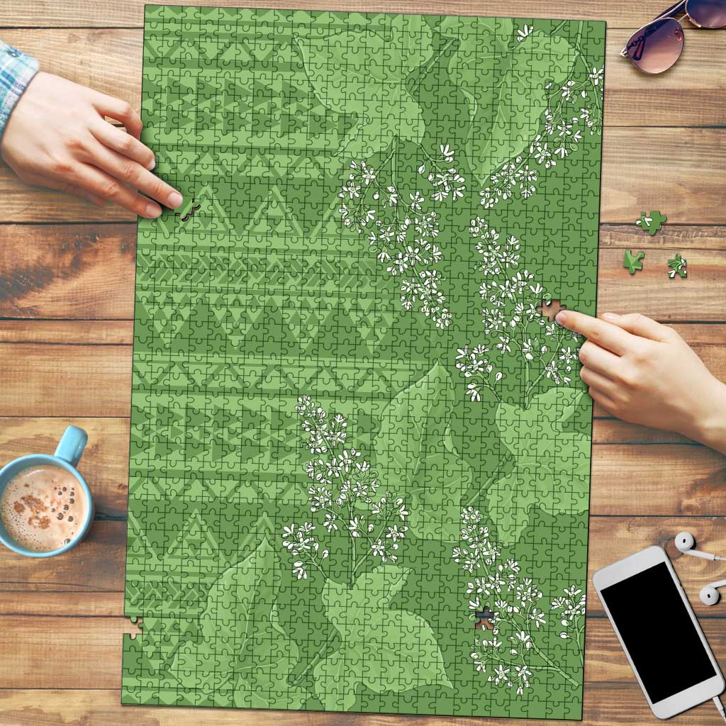 Hawaii Molokai Island Kukui Nut Flowers Puzzle Tribal Kakau Pattern LT9 Green - Polynesian Pride