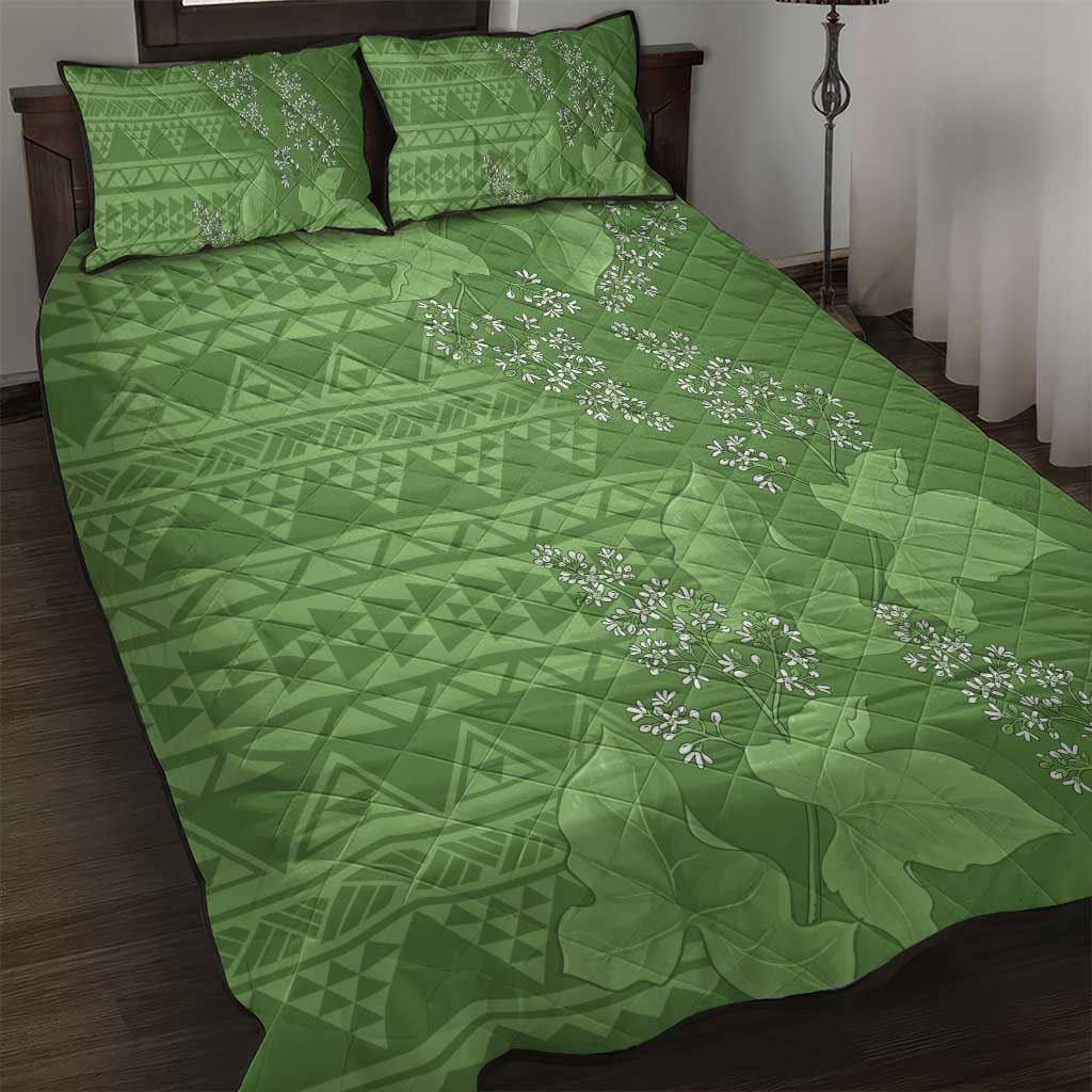 Hawaii Molokai Island Kukui Nut Flowers Quilt Bed Set Tribal Kakau Pattern LT9 Green - Polynesian Pride