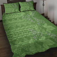 Hawaii Molokai Island Kukui Nut Flowers Quilt Bed Set Tribal Kakau Pattern LT9 Green - Polynesian Pride
