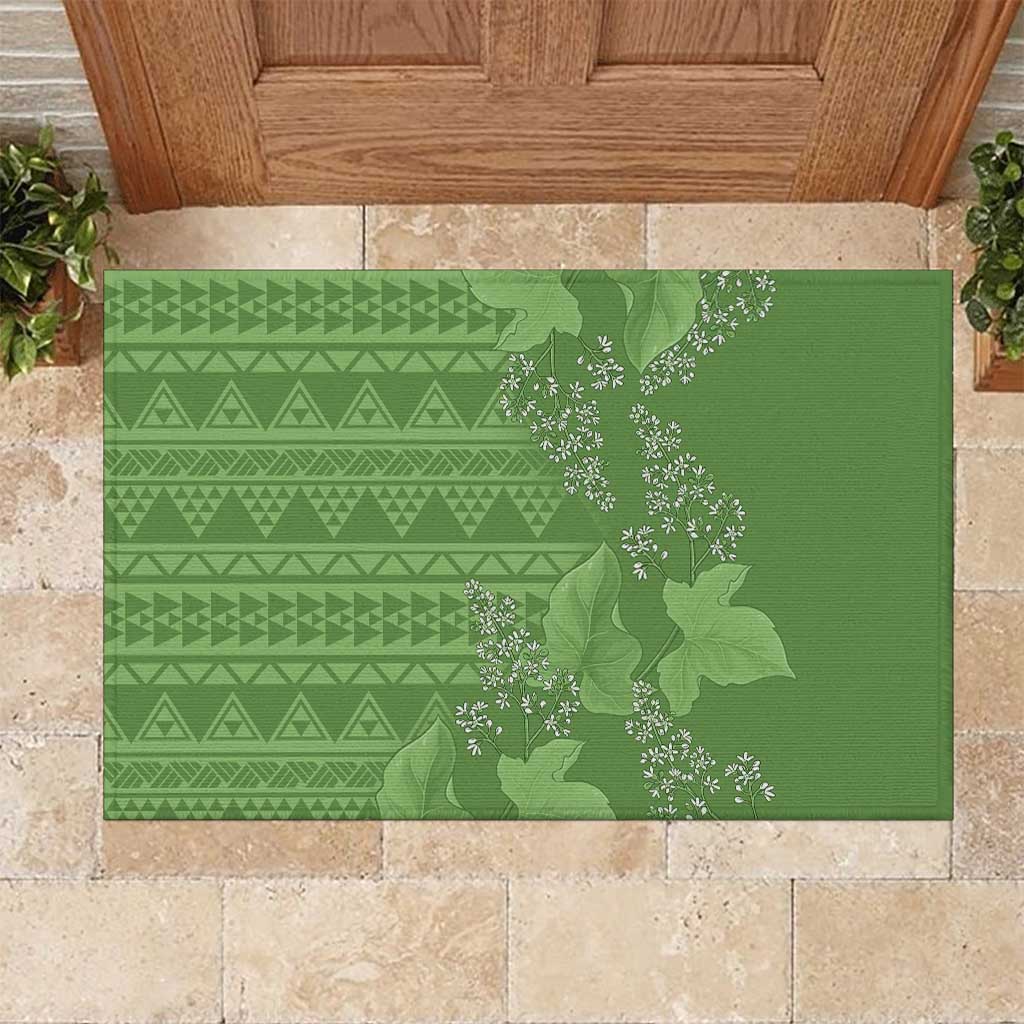Hawaii Molokai Island Kukui Nut Flowers Rubber Doormat Tribal Kakau Pattern LT9 Green - Polynesian Pride
