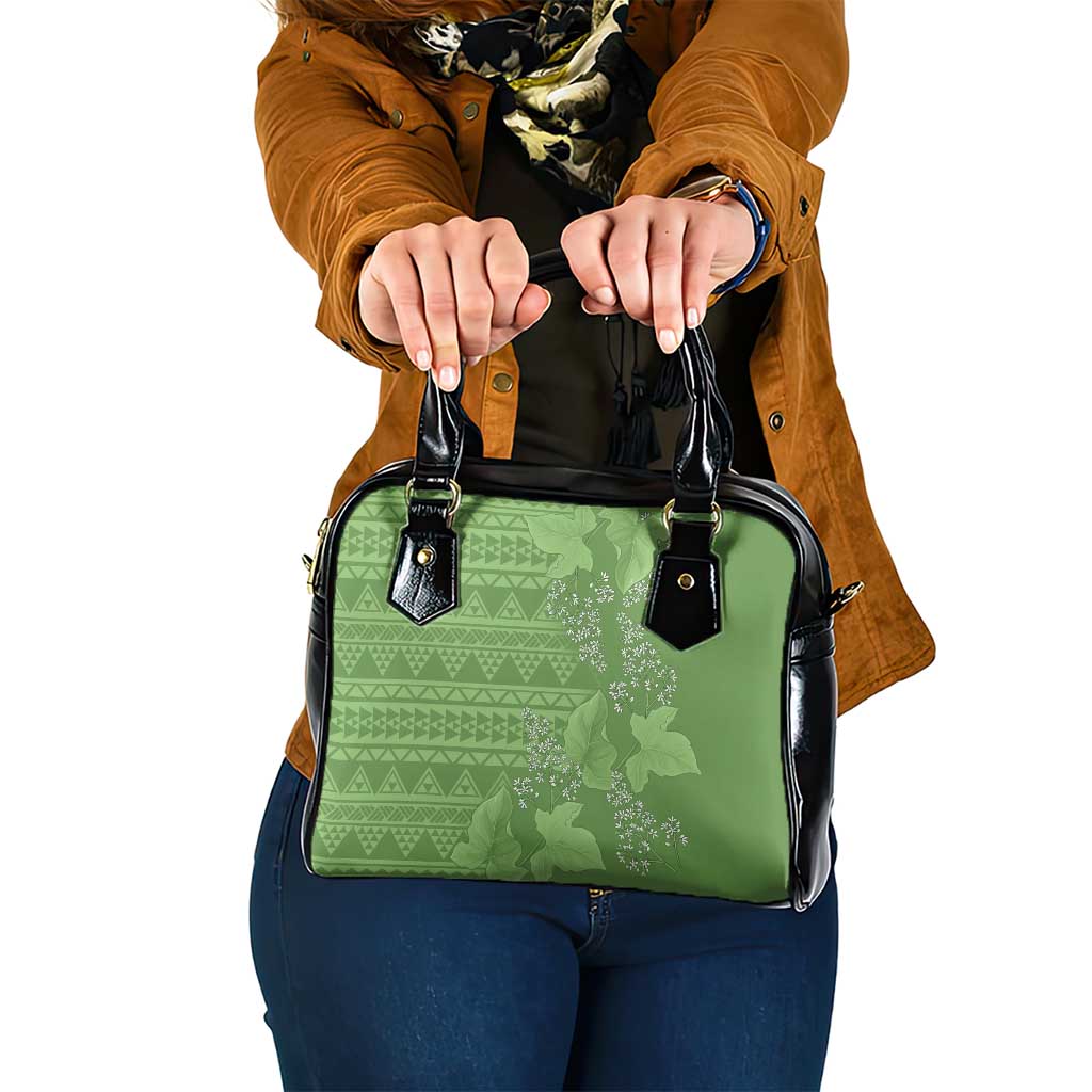 Hawaii Molokai Island Kukui Nut Flowers Shoulder Handbag Tribal Kakau Pattern LT9 One Size Green - Polynesian Pride