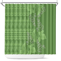 Hawaii Molokai Island Kukui Nut Flowers Shower Curtain Tribal Kakau Pattern LT9 Green - Polynesian Pride
