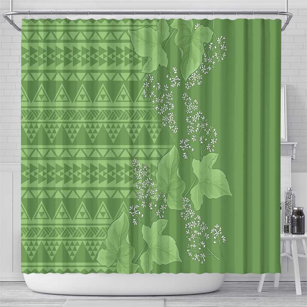 Hawaii Molokai Island Kukui Nut Flowers Shower Curtain Tribal Kakau Pattern LT9 - Polynesian Pride