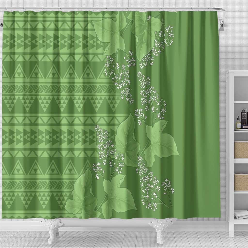 Hawaii Molokai Island Kukui Nut Flowers Shower Curtain Tribal Kakau Pattern LT9 - Polynesian Pride
