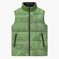 Hawaii Molokai Island Kukui Nut Flowers Sleeveless Puffer Jacket Tribal Kakau Pattern LT9 Unisex Green - Polynesian Pride