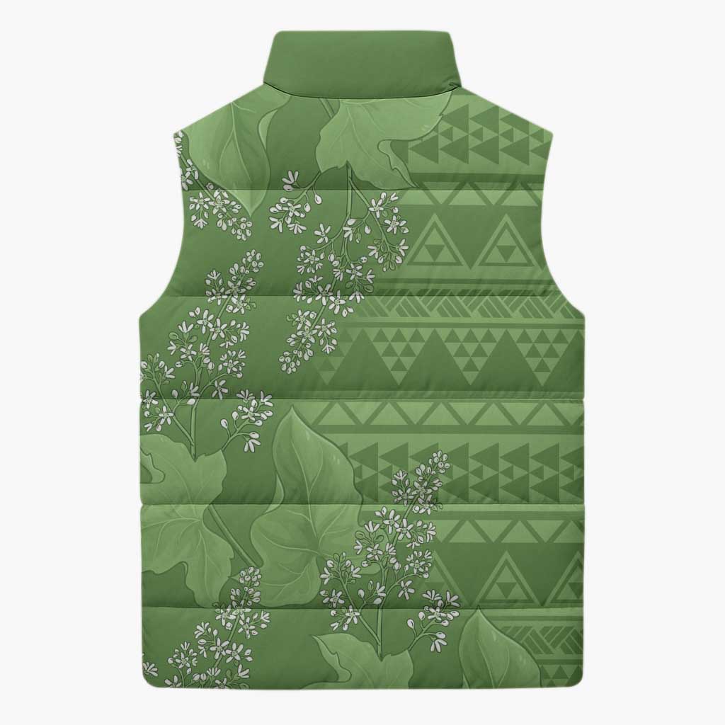 Hawaii Molokai Island Kukui Nut Flowers Sleeveless Puffer Jacket Tribal Kakau Pattern LT9 - Polynesian Pride