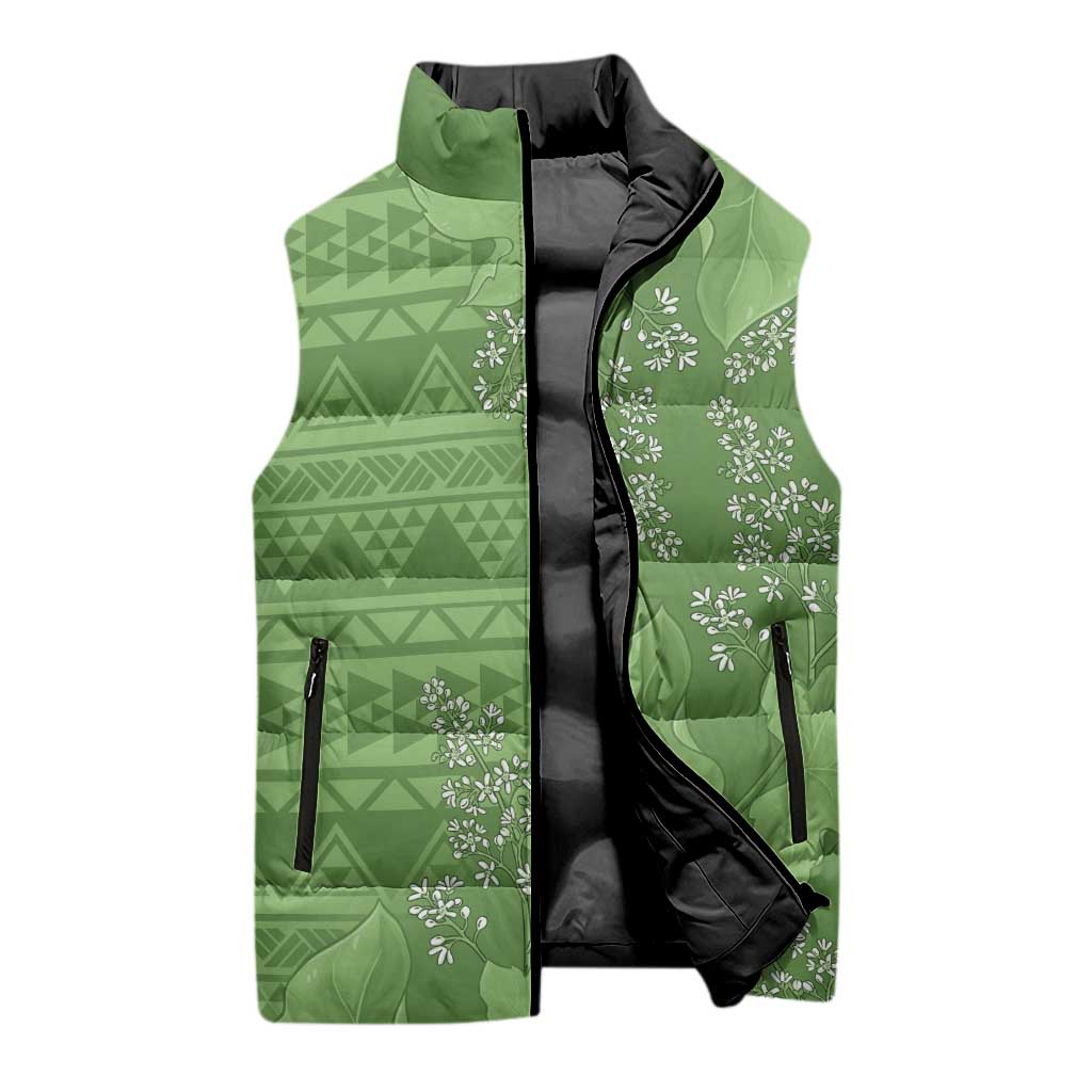 Hawaii Molokai Island Kukui Nut Flowers Sleeveless Puffer Jacket Tribal Kakau Pattern LT9 - Polynesian Pride