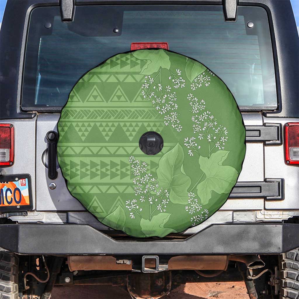 Hawaii Molokai Island Kukui Nut Flowers Spare Tire Cover Tribal Kakau Pattern LT9 Green - Polynesian Pride