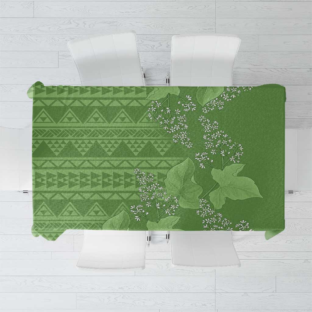 Hawaii Molokai Island Kukui Nut Flowers Tablecloth Tribal Kakau Pattern LT9 Green - Polynesian Pride