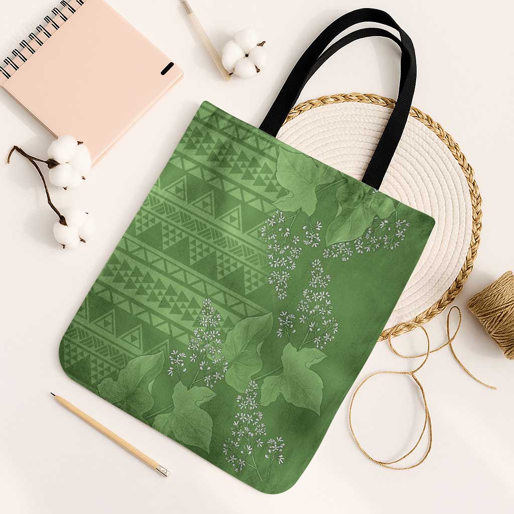 Hawaii Molokai Island Kukui Nut Flowers Tote Bag Tribal Kakau Pattern LT9 Black Strap One Size Green - Polynesian Pride
