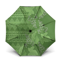 Hawaii Molokai Island Kukui Nut Flowers Umbrella Tribal Kakau Pattern LT9 One Size Folded 11.42 inch Opened Diameter 37.4 inch Green - Polynesian Pride