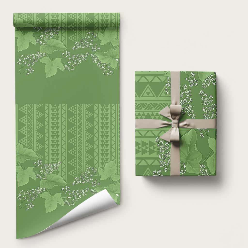 Hawaii Molokai Island Kukui Nut Flowers Wrapping Paper Tribal Kakau Pattern LT9 58" × 23" Green - Polynesian Pride