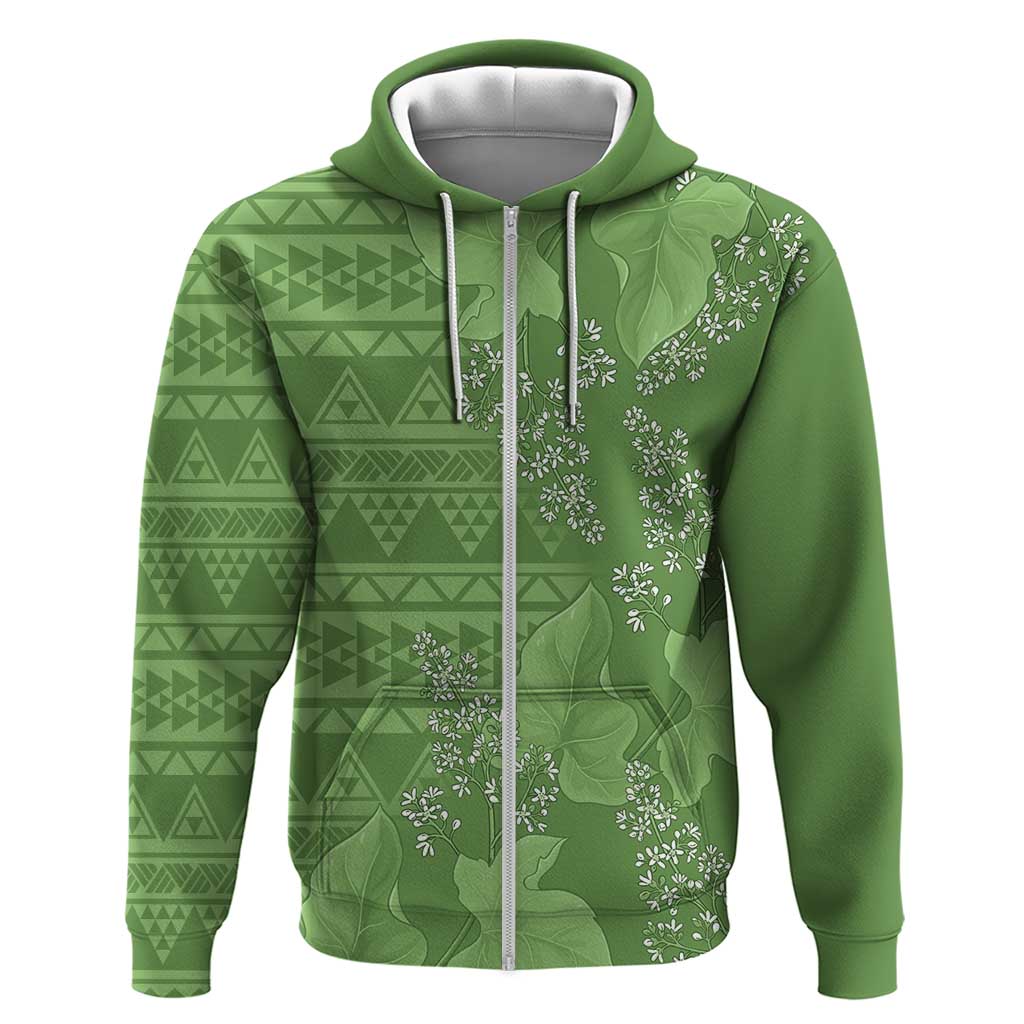 Hawaii Molokai Island Kukui Nut Flowers Zip Hoodie Tribal Kakau Pattern LT9 Zip Hoodie Green - Polynesian Pride