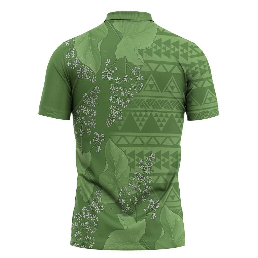 Hawaii Molokai Island Kukui Nut Flowers Zipper Polo Shirt Tribal Kakau Pattern LT9 - Polynesian Pride
