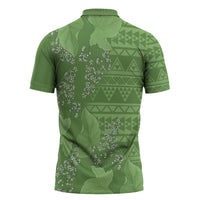 Hawaii Molokai Island Kukui Nut Flowers Zipper Polo Shirt Tribal Kakau Pattern LT9 - Polynesian Pride