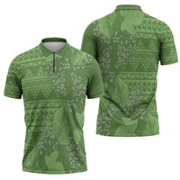 Hawaii Molokai Island Kukui Nut Flowers Zipper Polo Shirt Tribal Kakau Pattern LT9 - Polynesian Pride