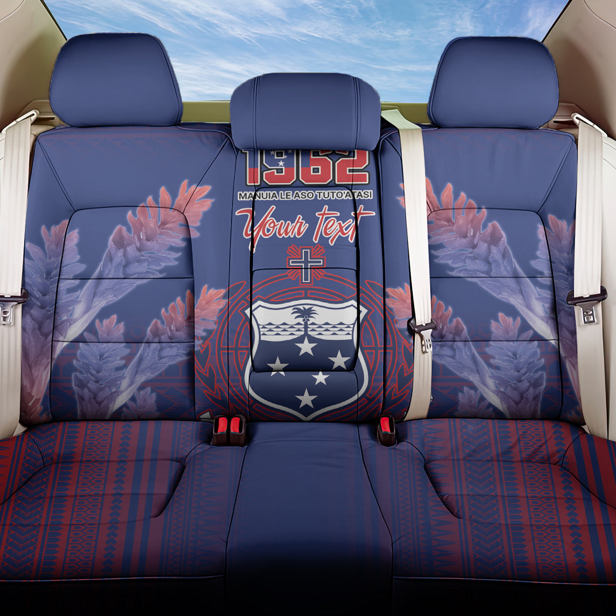Custom Samoa 1962 Independence Day Custom Back Car Seat Cover Manuia le Aso Tuto'atasi Ula Nifo Blue Art LT9 One Size Blue - Polynesian Pride