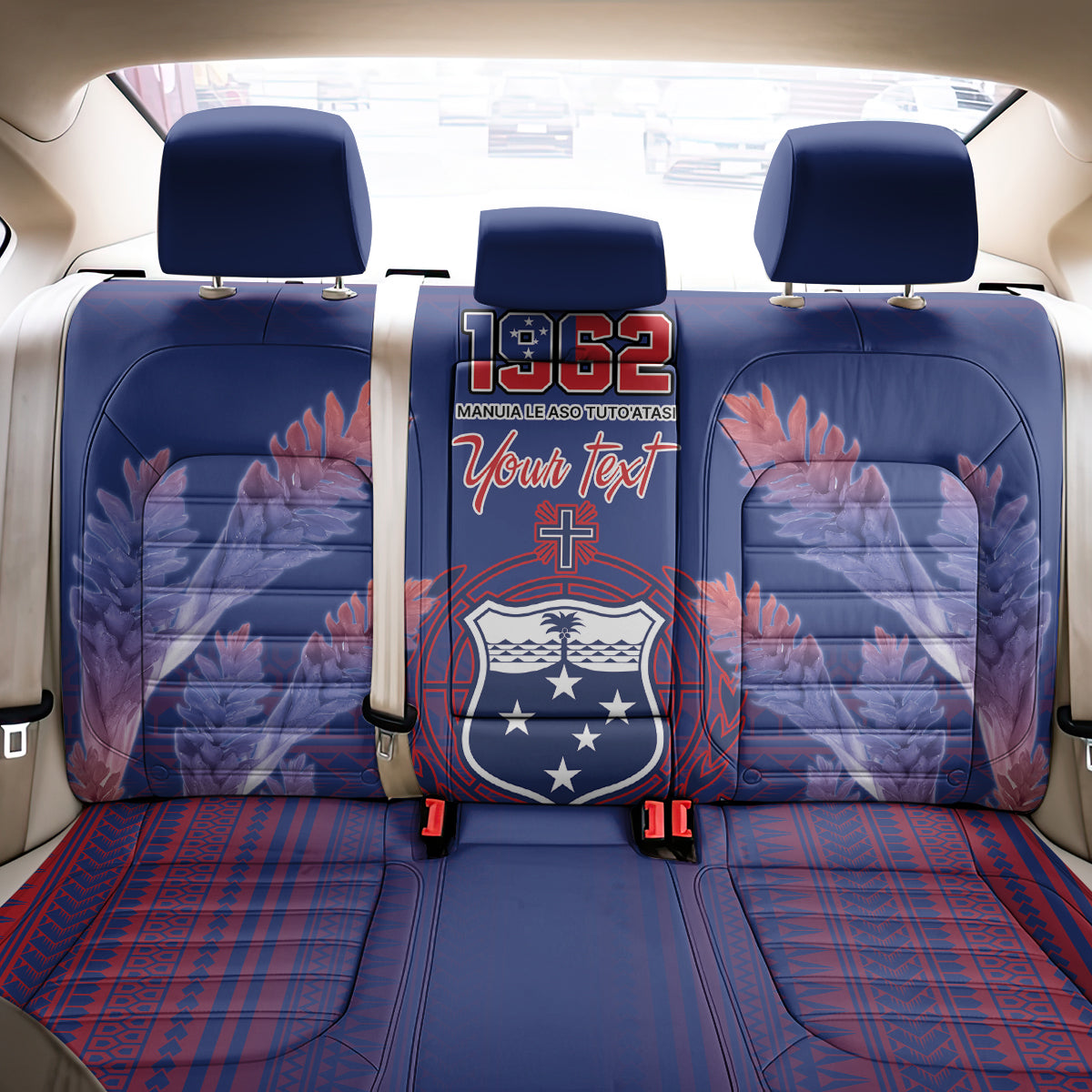 Custom Samoa 1962 Independence Day Custom Back Car Seat Cover Manuia le Aso Tuto'atasi Ula Nifo Blue Art LT9 - Polynesian Pride