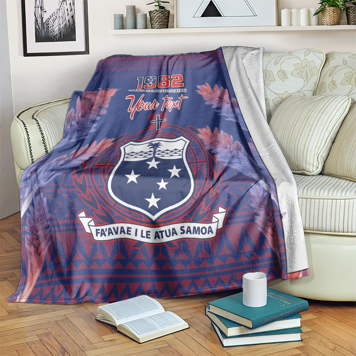 Custom Samoa 1962 Independence Day Custom Blanket Manuia le Aso Tuto'atasi Ula Nifo Blue Art LT9 Blue - Polynesian Pride