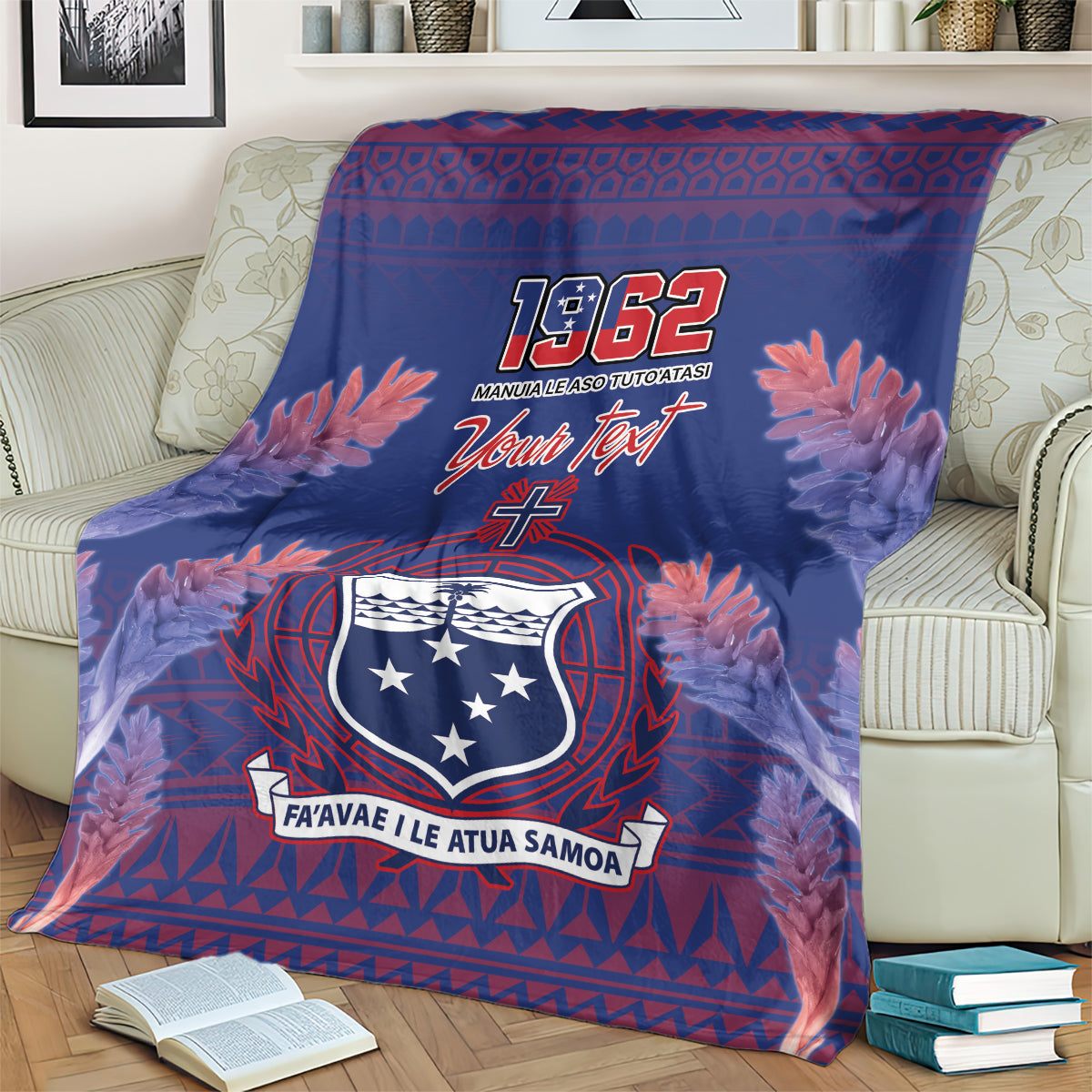 Custom Samoa 1962 Independence Day Custom Blanket Manuia le Aso Tuto'atasi Ula Nifo Blue Art LT9 - Polynesian Pride