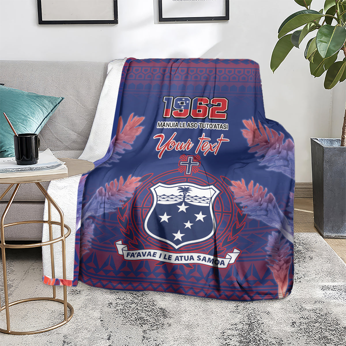 Custom Samoa 1962 Independence Day Custom Blanket Manuia le Aso Tuto'atasi Ula Nifo Blue Art LT9 - Polynesian Pride