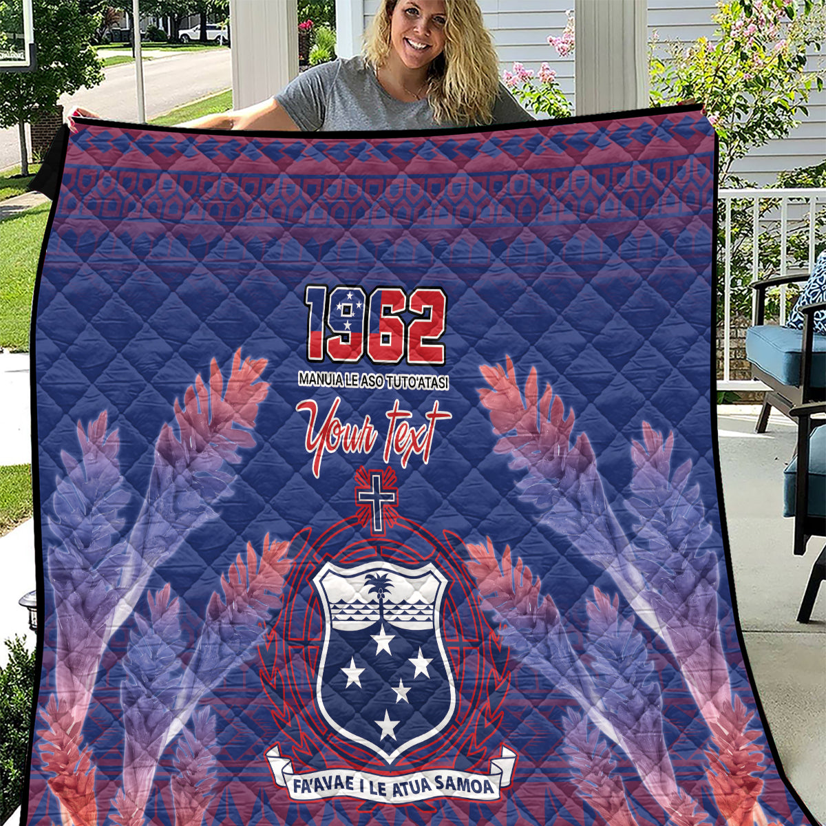 Custom Samoa 1962 Independence Day Custom Quilt Manuia le Aso Tuto'atasi Ula Nifo Blue Art LT9 Blue - Polynesian Pride