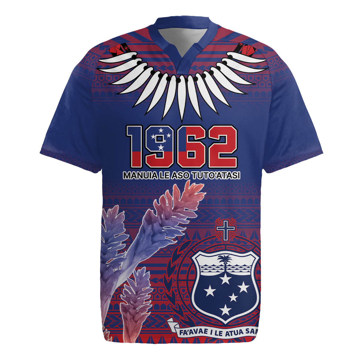 Custom Samoa 1962 Independence Day Custom Rugby Jersey Manuia le Aso Tuto'atasi Ula Nifo Blue Art LT9 Blue - Polynesian Pride