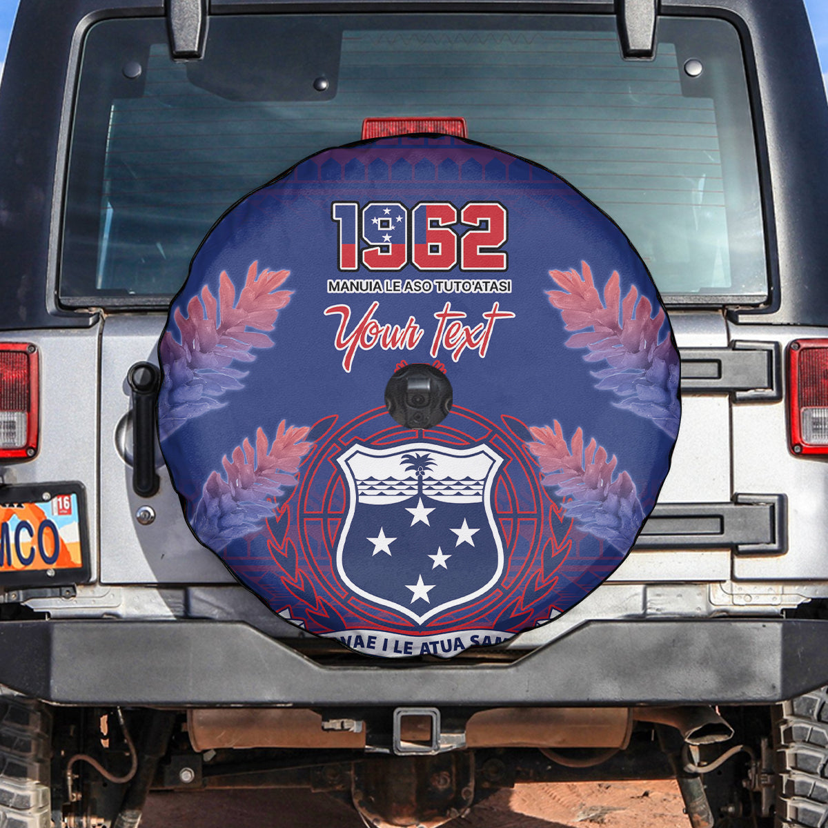 Custom Samoa 1962 Independence Day Custom Spare Tire Cover Manuia le Aso Tuto'atasi Ula Nifo Blue Art LT9 Blue - Polynesian Pride