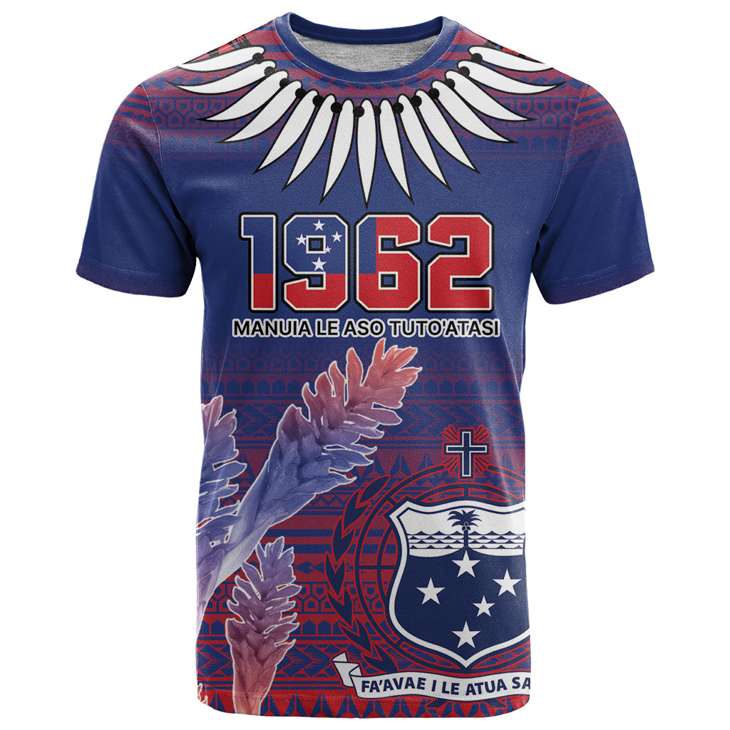 Custom Samoa 1962 Independence Day Custom T Shirt Manuia le Aso Tuto'atasi Ula Nifo Blue Art LT9 Blue - Polynesian Pride