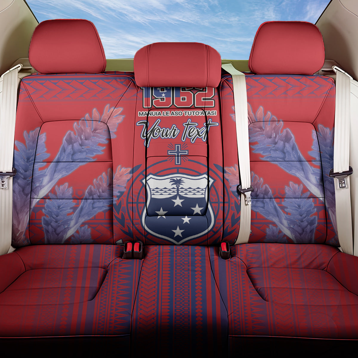 Custom Samoa 1962 Independence Day Custom Back Car Seat Cover Manuia le Aso Tuto'atasi Ula Nifo Red Art LT9 One Size Red - Polynesian Pride