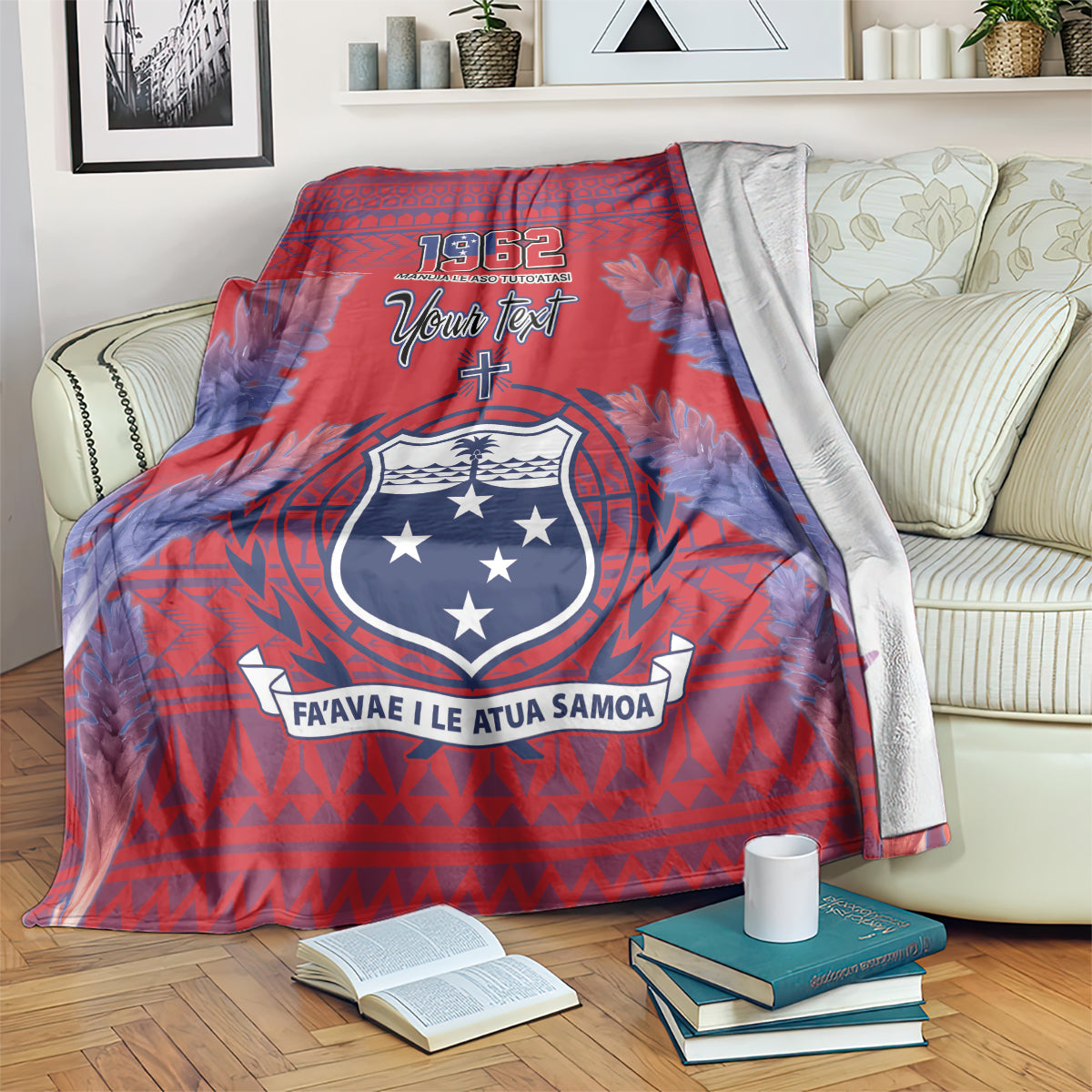 Custom Samoa 1962 Independence Day Custom Blanket Manuia le Aso Tuto'atasi Ula Nifo Red Art LT9 Red - Polynesian Pride