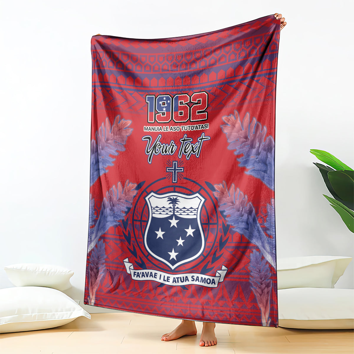 Custom Samoa 1962 Independence Day Custom Blanket Manuia le Aso Tuto'atasi Ula Nifo Red Art LT9 - Polynesian Pride