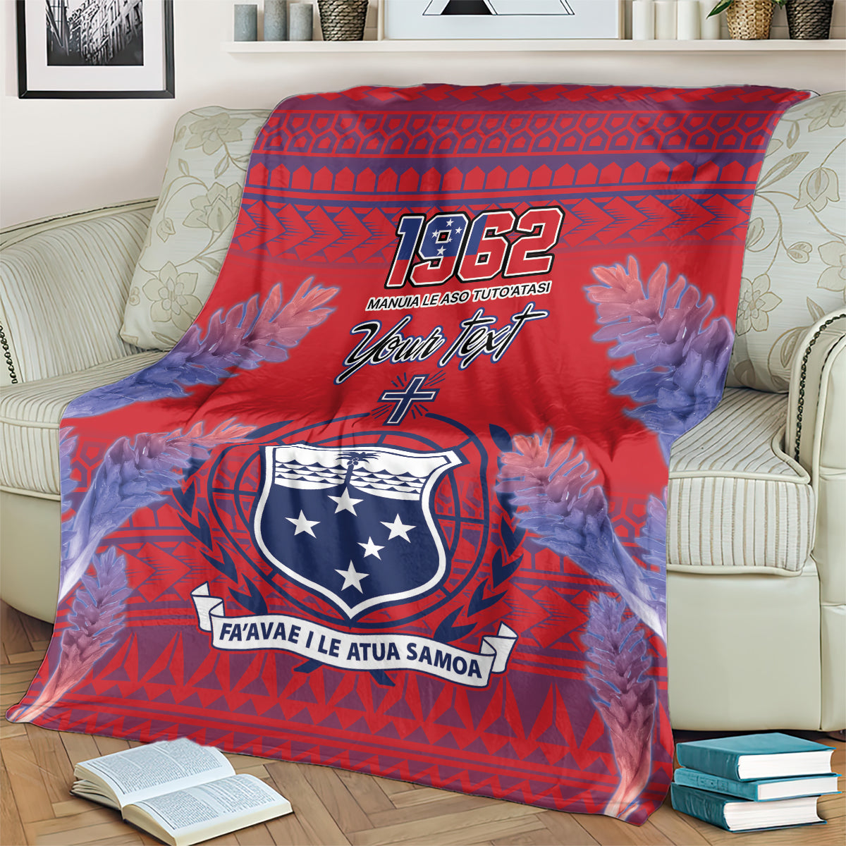 Custom Samoa 1962 Independence Day Custom Blanket Manuia le Aso Tuto'atasi Ula Nifo Red Art LT9 - Polynesian Pride