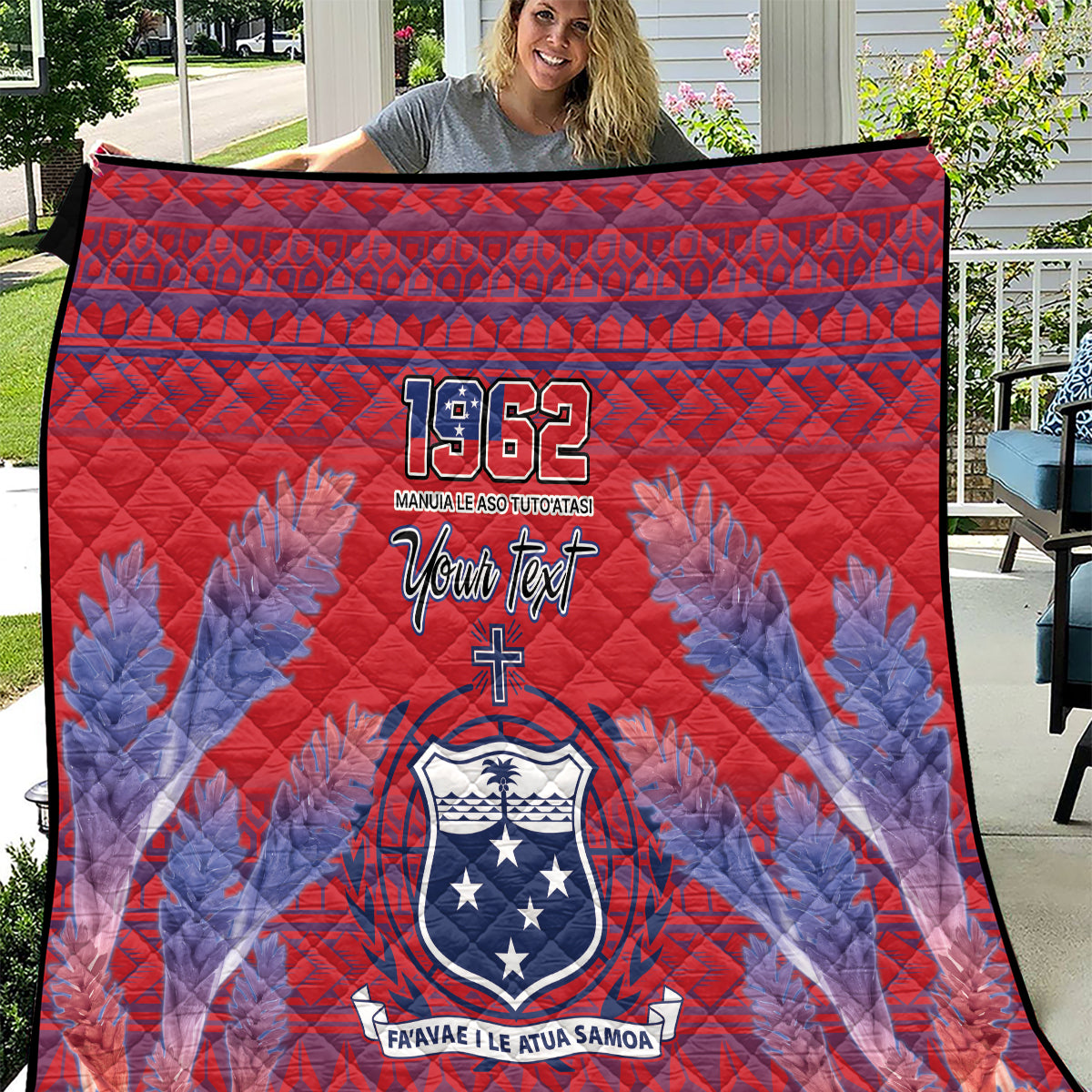 Custom Samoa 1962 Independence Day Custom Quilt Manuia le Aso Tuto'atasi Ula Nifo Red Art