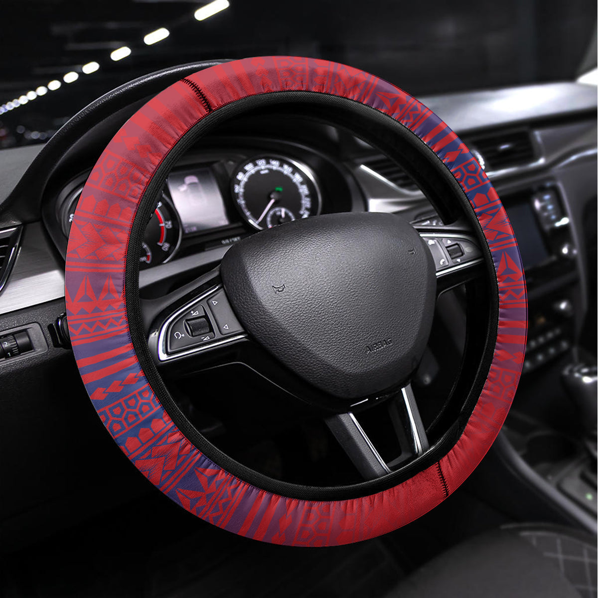 Samoa 1962 Independence Day Custom Steering Wheel Cover Manuia le Aso Tuto'atasi Ula Nifo Red Art