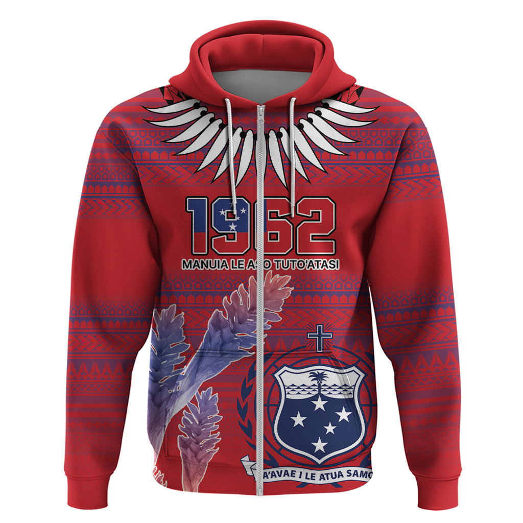 Custom Samoa 1962 Independence Day Custom Zip Hoodie Manuia le Aso Tuto'atasi Ula Nifo Red Art LT9 Zip Hoodie Red - Polynesian Pride