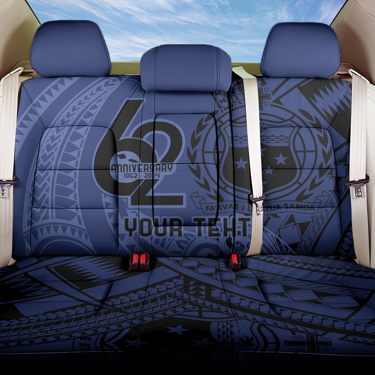 Custom Samoa 62nd Manuia le Aso Tuto'atasi Back Car Seat Cover Samoan Tatau Blue Art LT9 One Size Blue - Polynesian Pride