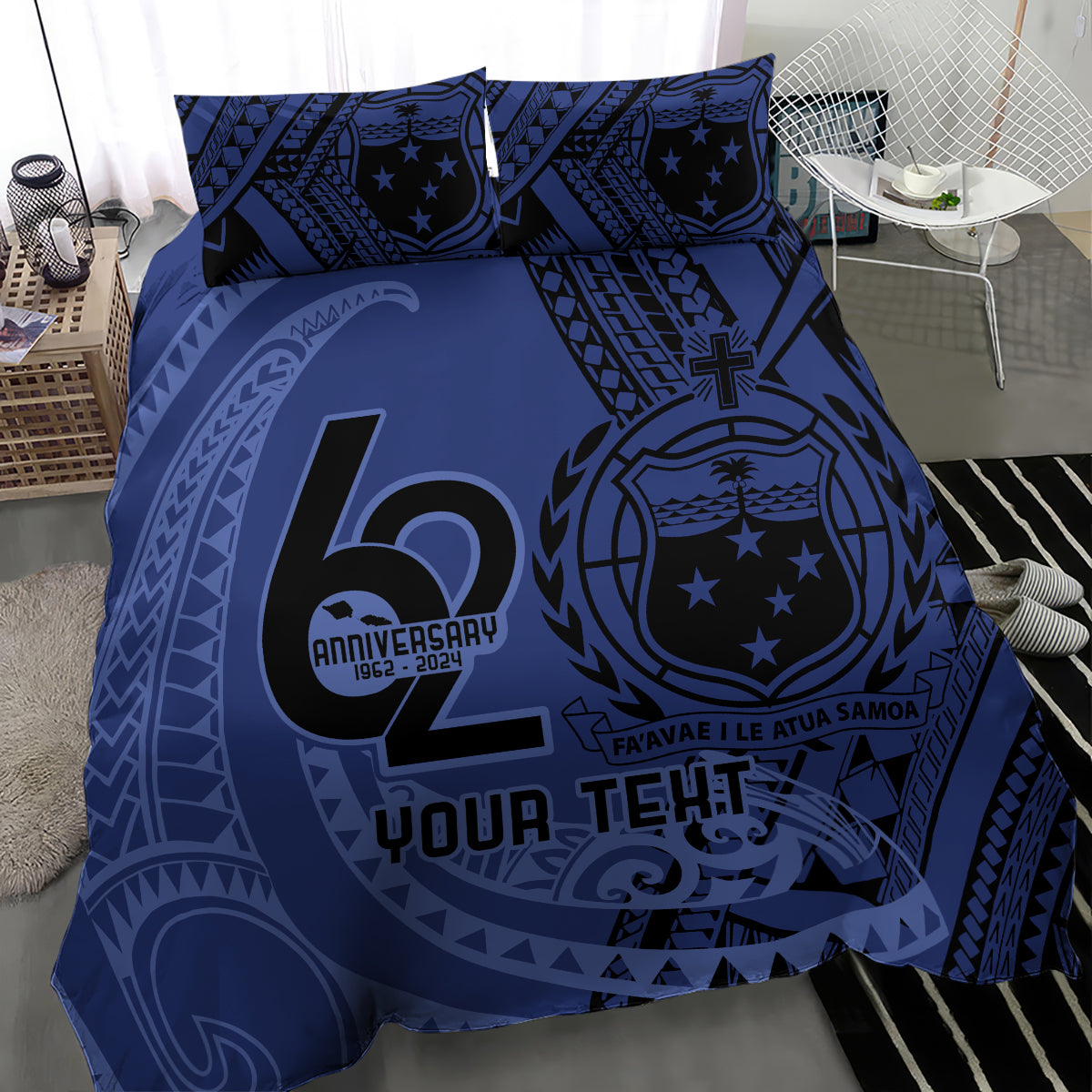 Custom Samoa 62nd Manuia le Aso Tuto'atasi Bedding Set Samoan Tatau Blue Art LT9 - Polynesian Pride
