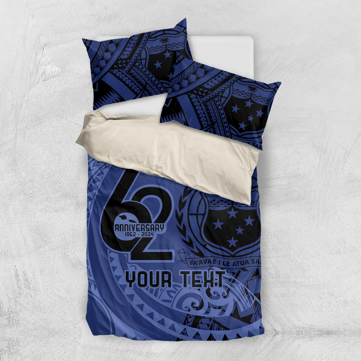 Custom Samoa 62nd Manuia le Aso Tuto'atasi Bedding Set Samoan Tatau Blue Art LT9 US Twin 172cm x 218cm Blue - Polynesian Pride