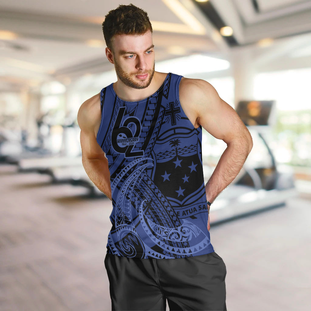 Custom Samoa 62nd Manuia le Aso Tuto'atasi Men Tank Top Samoan Tatau Blue Art LT9 Blue - Polynesian Pride