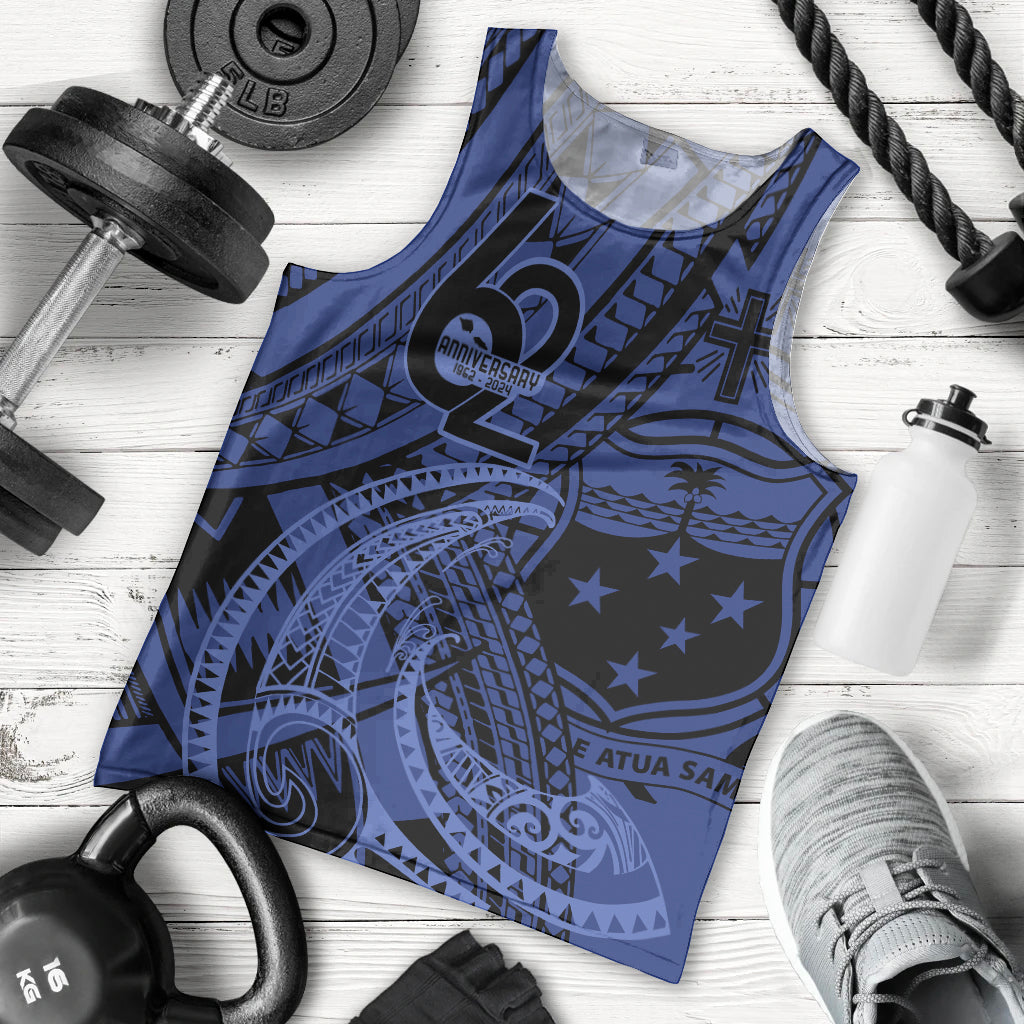 Custom Samoa 62nd Manuia le Aso Tuto'atasi Men Tank Top Samoan Tatau Blue Art LT9 - Polynesian Pride